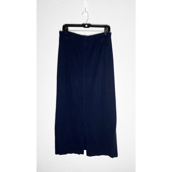 Prairie Cotton Womens 100 Natural Cotton Navy Maxi Skirt Front Back Slit Vintage - Picture 2 of 5